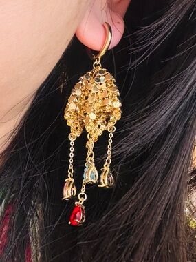 Gold-Tone Red Drop Dangle Earrings - Women Jewelry